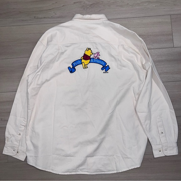 VINTAGE DISNEY WINNIE THE POOH Embroidered Button Down Shirt Large L Y2K Neutral - Picture 8 of 11